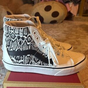 Vans Black and White High-Top Snake Print Sneakers